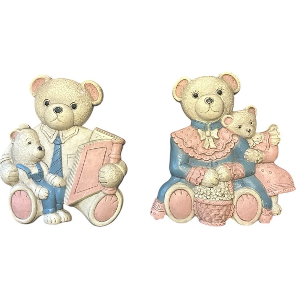 Vtg Homco Inc Mr. & Mrs. Bear Wall Hanging Nursery Home Decor #7604 1B and 2B